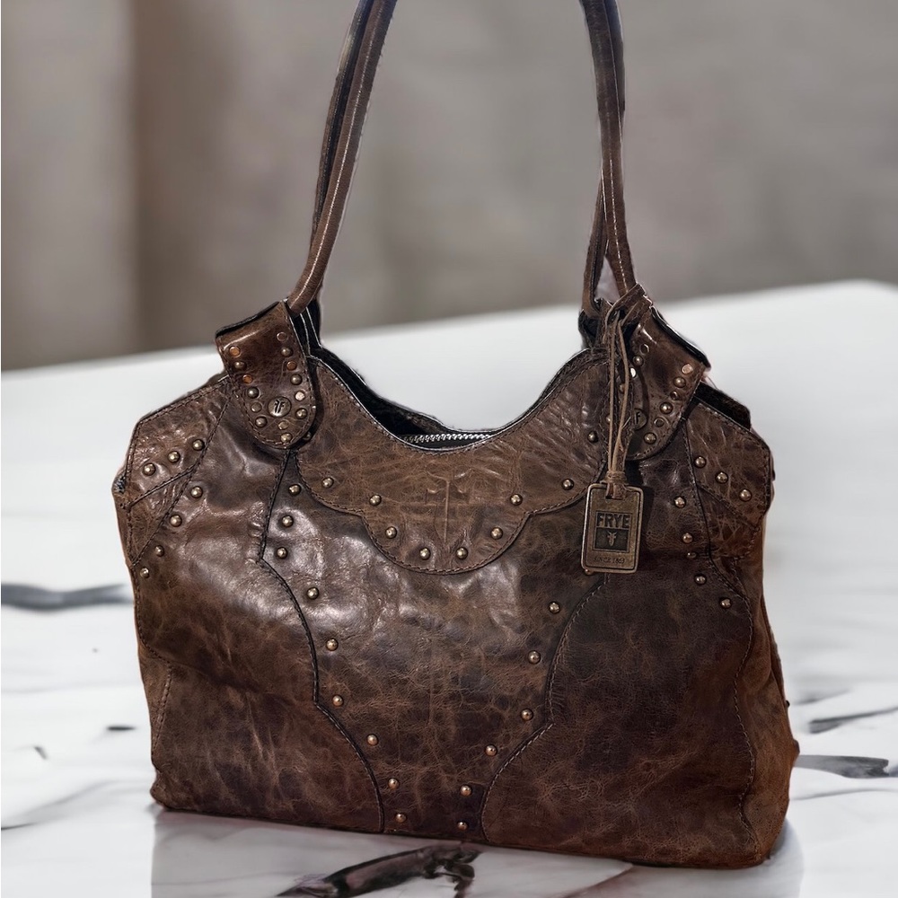 Frye Distressed Leather Studded Shoulder Bag
